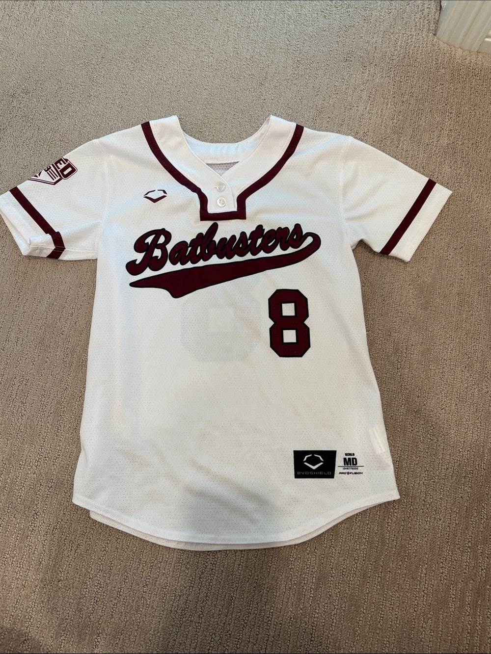Batbusters Kids Baseball Jersey - White with Maroon Trim